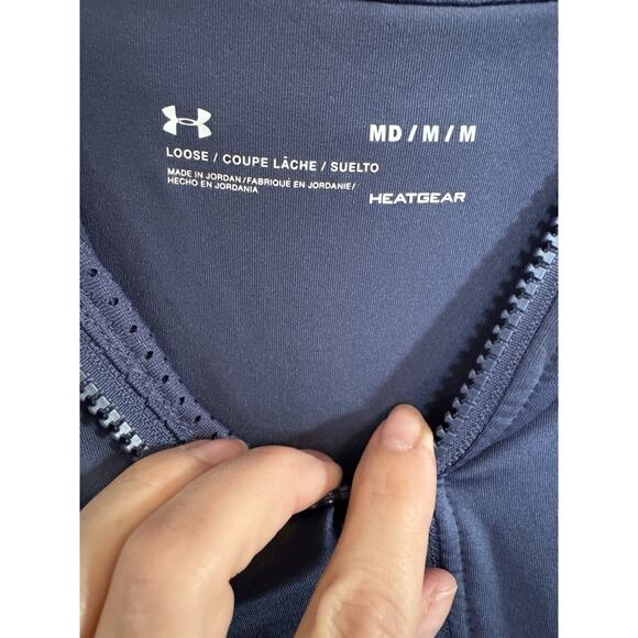 Under Armour Women Jacket Medium Blue Cropped Heatgear Full Zip Boxy Logo Band - Picture 5 of 5